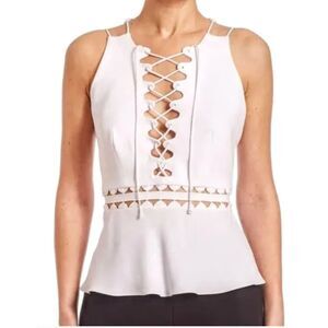 NWT Jonathan Simkhai lace up white peplum blouse - Size 0